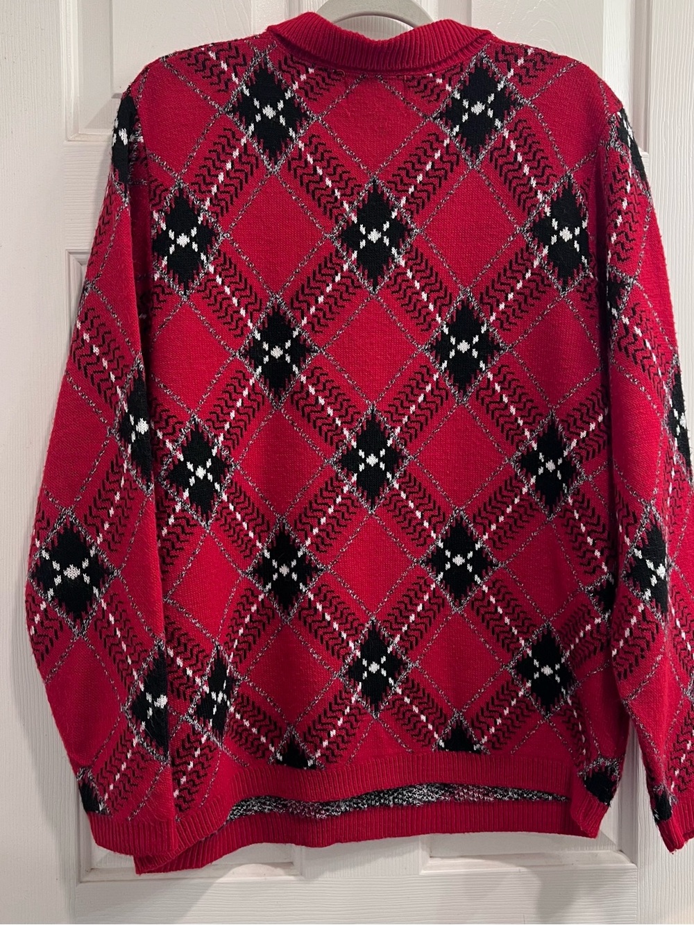 Vintage Alfred Dunner Red Argyle Knit Sweater L Tartan Plaid Preppy Retro - Picture 2 of 5